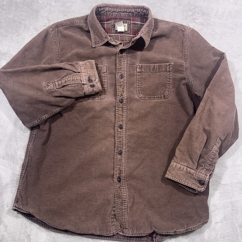 VTG L.L. Bean Corduroy Shacket Mens Large Brown Cotton Flannel Lined Button